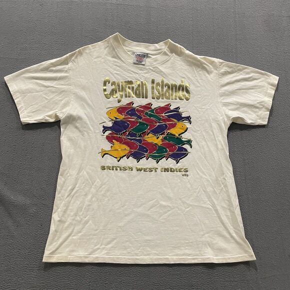 Vintage Cayman Islands Shirt Mens Large Art Fish Single Stitch 90s Oneita Power - Picture 1 of 9